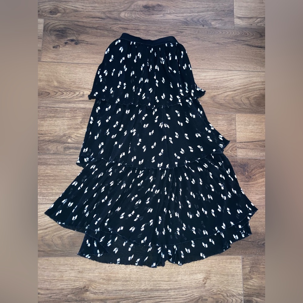 Maje Black Tiered Maxi Skirt with White bow Print size xs